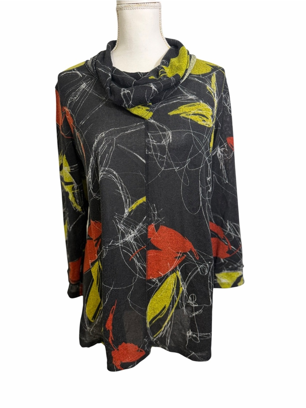 Jess & Jane Knit Cowl Neck Long Sleeve Tunic Swing Top Large Black Red